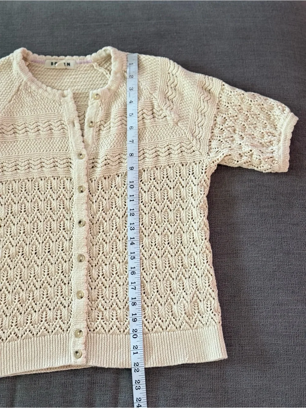 Boden Elodie Stitch Crew Cardigan K1098 Cotton Pointelle Knit Lace Cream M Top